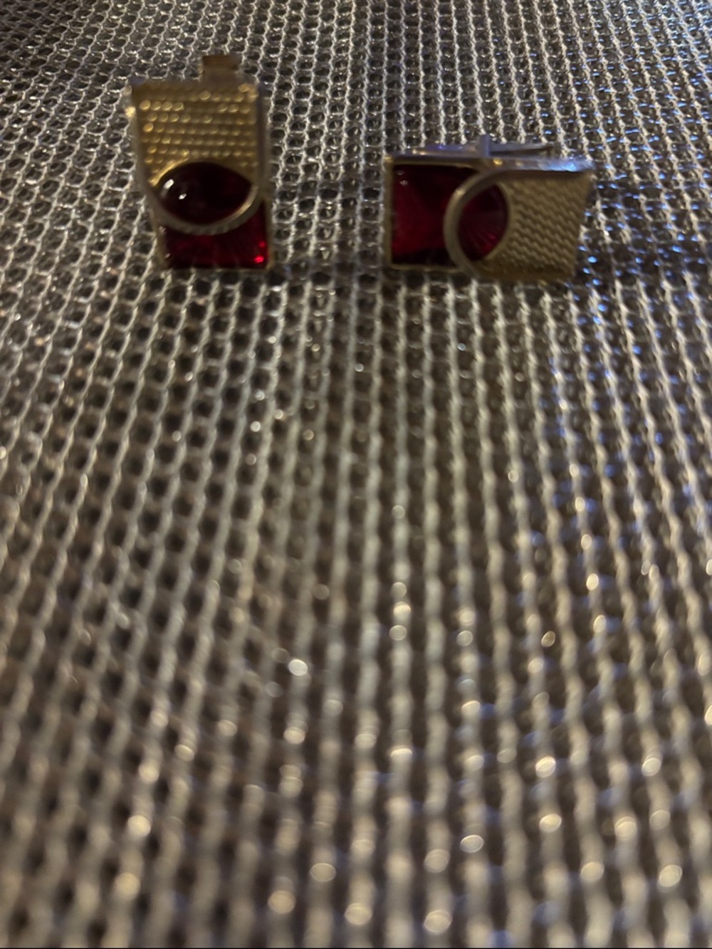 Vintage Geometric Rectangular Cufflinks with Red Inset Pat. Pend